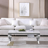 47" Marble Coffee Table, Modern Faux White Marble Coffee Table with Stainless Steel Legs