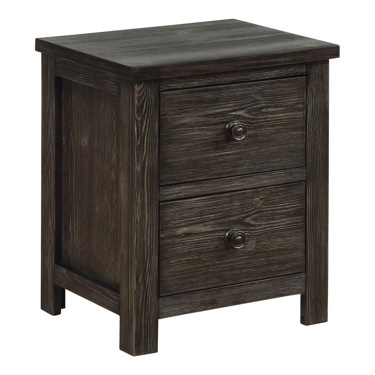 of America Orwood Solid Wood 2-Drawer Nightstand with USB Charger, Felt-Lined Top