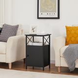 Black End Side Table, Modern Night Stand with Storage Space and Door,Set