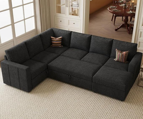 Modular Sectional Sleeper Sofa with Pull Out Couch, U Shaped Sleeper Pull