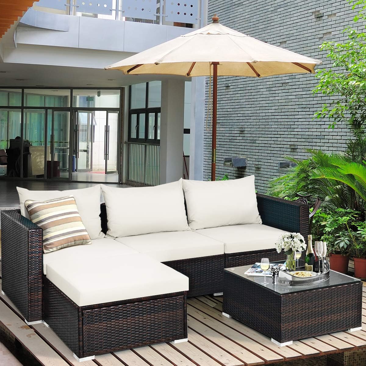 5 Piece Outdoor Patio Furniture Set, Sturdy Frame and Weight Capacity Up to 360 Pounds