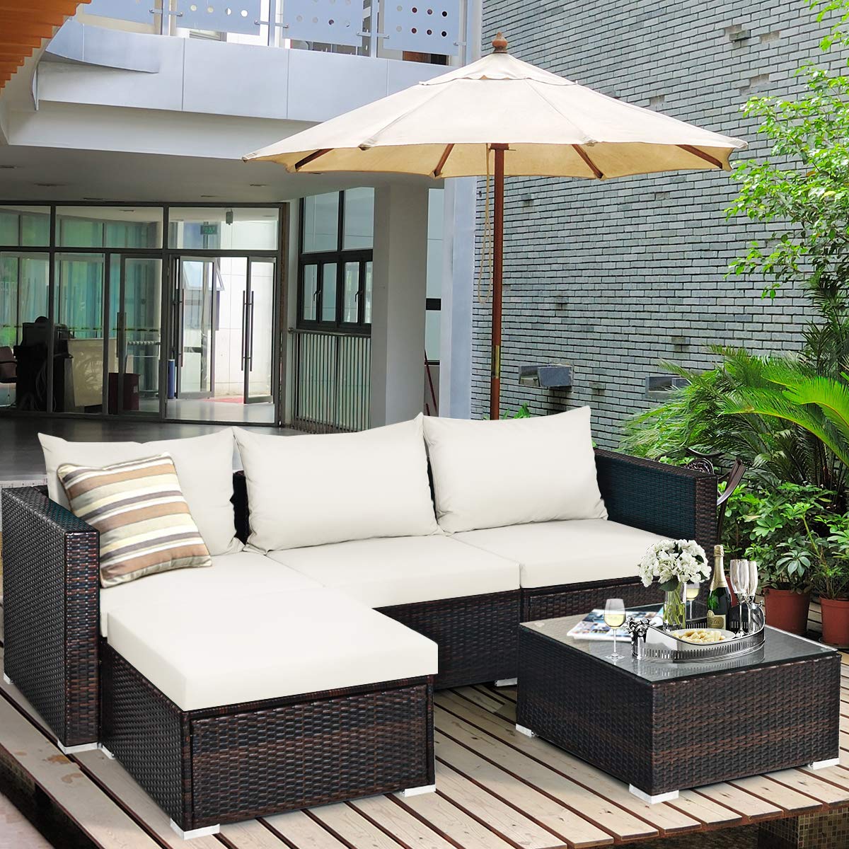 5 Piece Outdoor Patio Furniture Set, Sturdy Frame and Weight Capacity Up to 360 Pounds