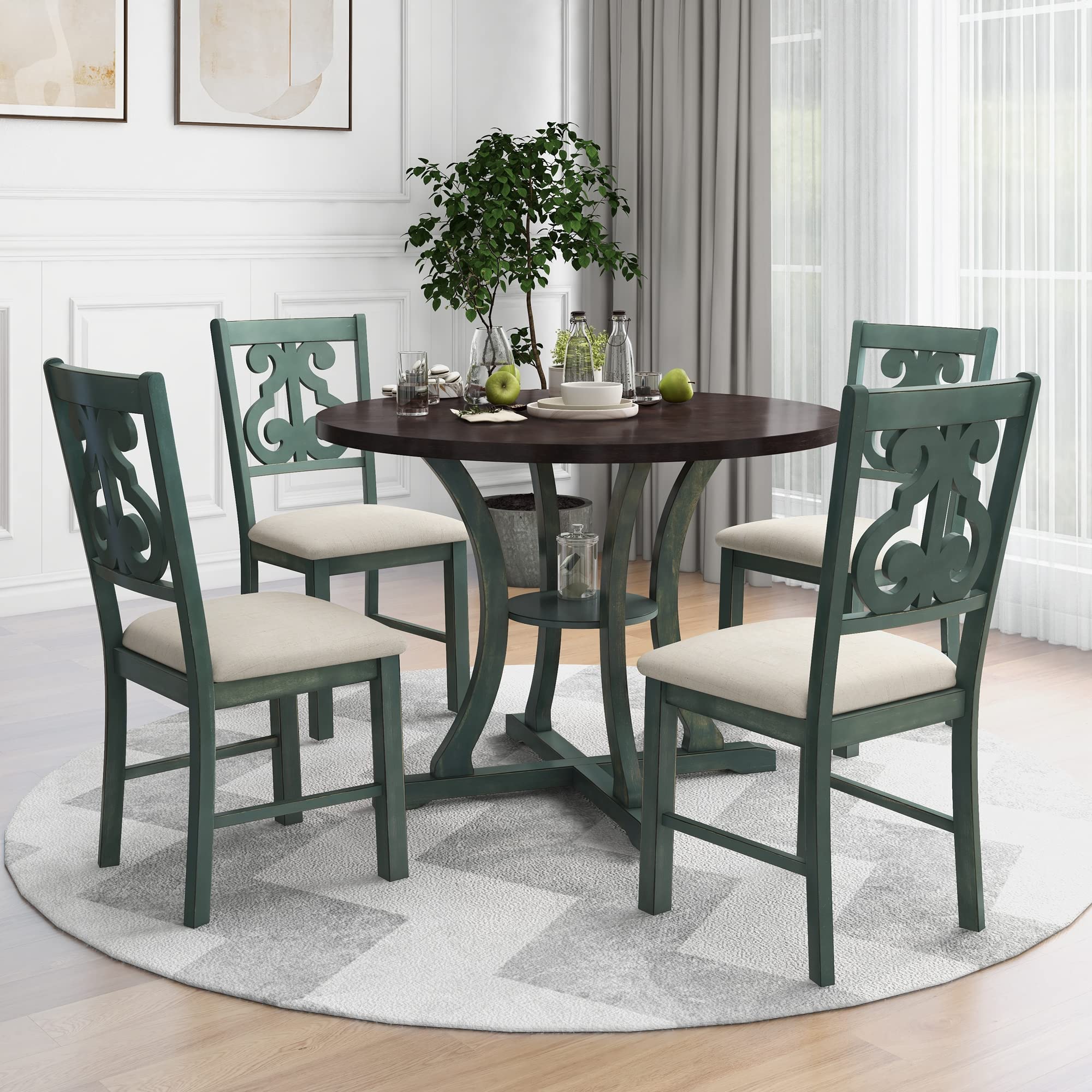 5-Piece Round Dining Table Set with Retro Chairs