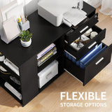 Mobile Wood File Cabinet, 3 Drawer Lateral Filing Cabinet, Black