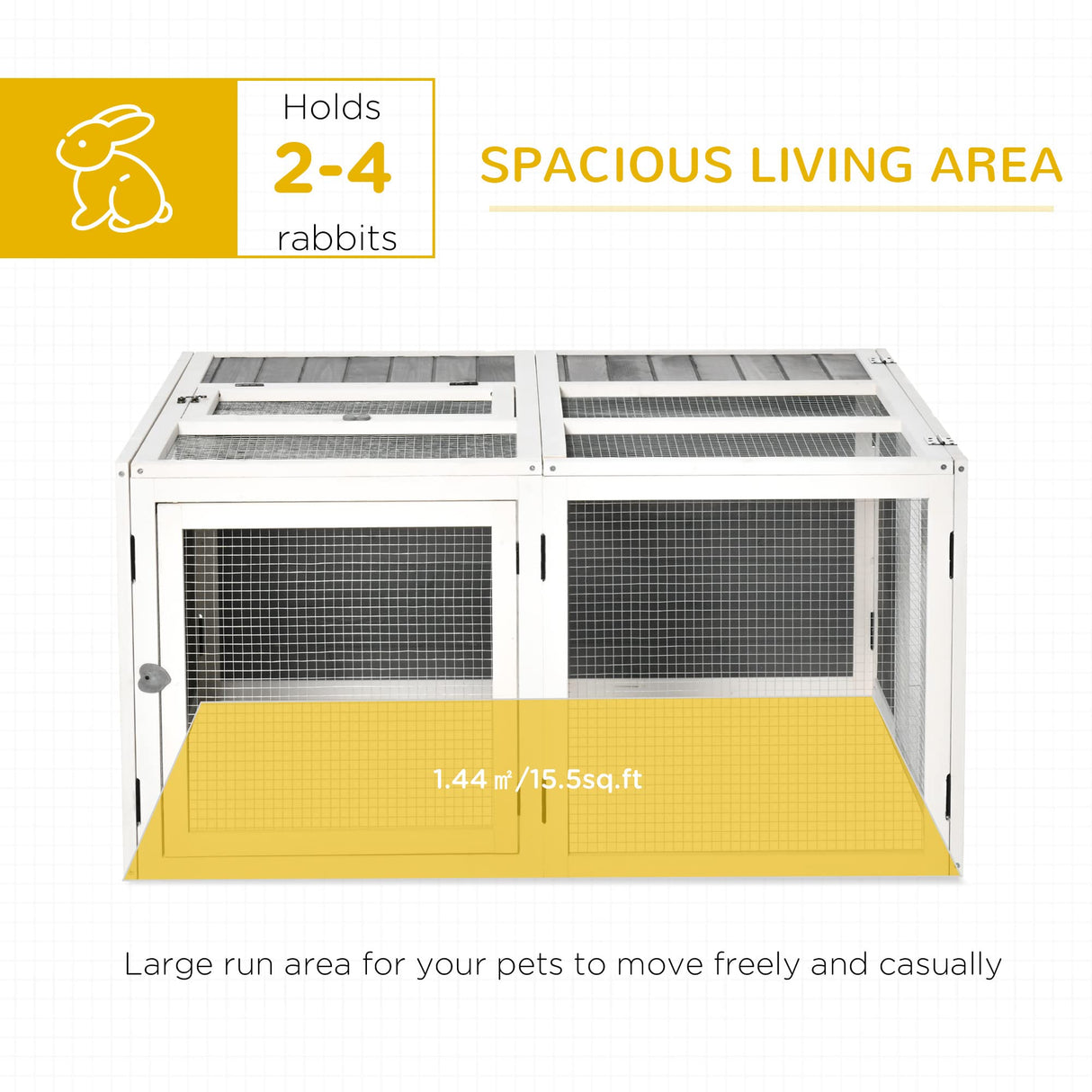 Rabbit Hutch, Wooden Outdoor Bunny Cage with an Openable Foldable Top, Door