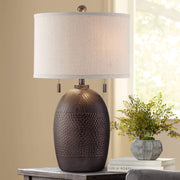 Byron Rustic Farmhouse Industrial Table Lamp 27.5" Tall Hammered Textured Bronze White