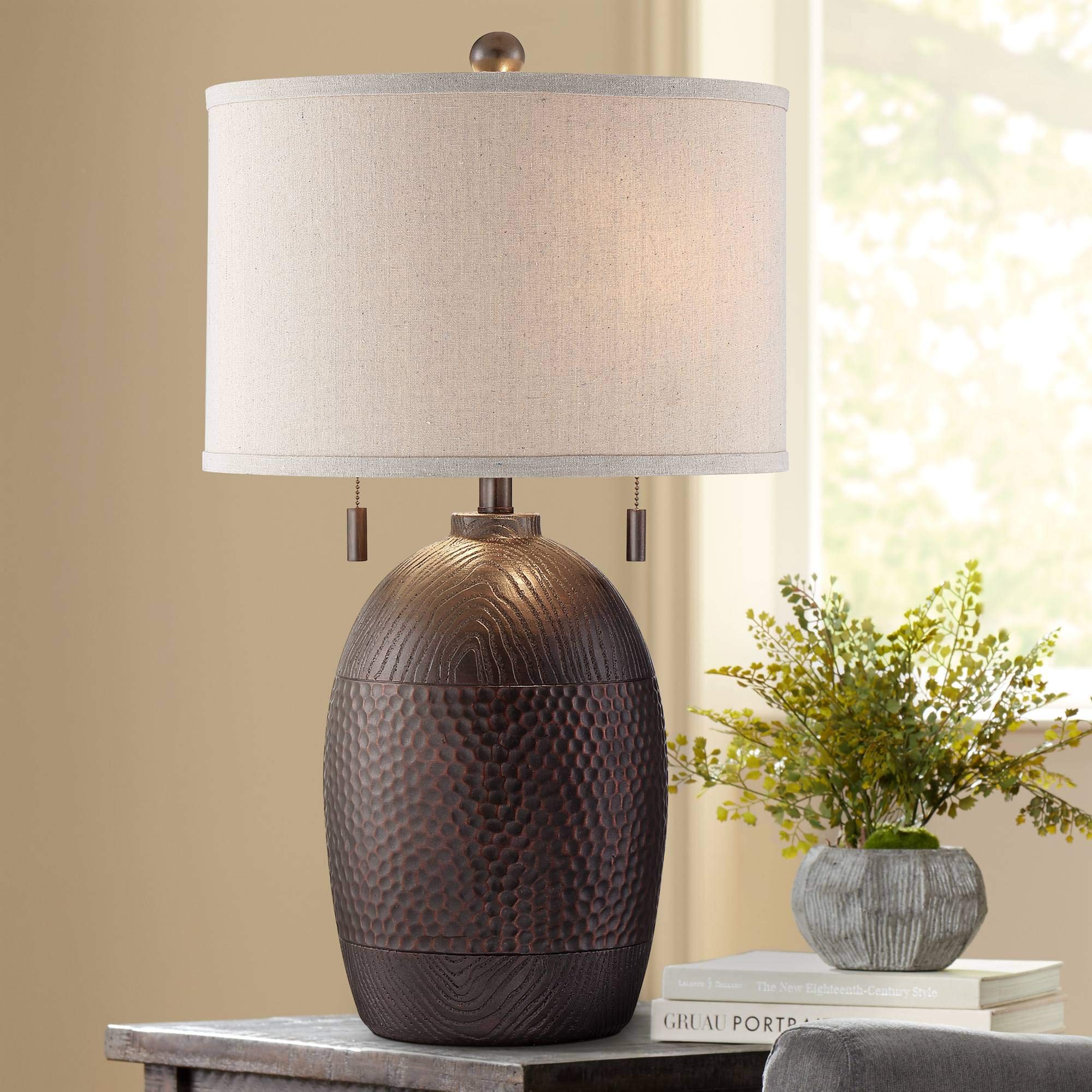 Byron Rustic Farmhouse Industrial Table Lamp 27.5" Tall Hammered Textured Bronze White