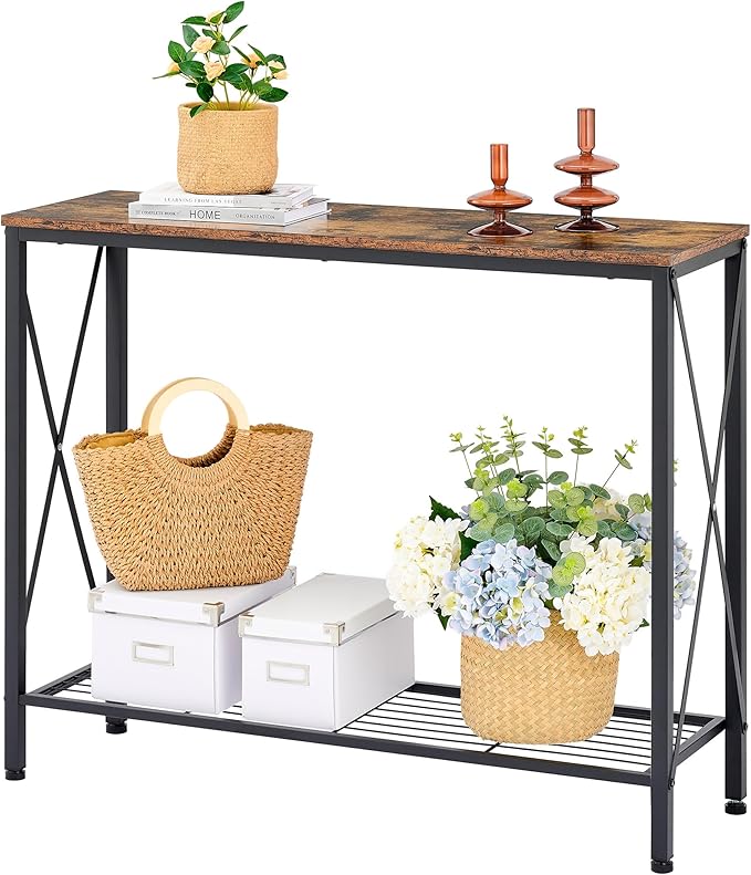 Gold Console Table, 3 Tier Entryway Table, Hallway Table, Narrow Sofa Table with Shelves