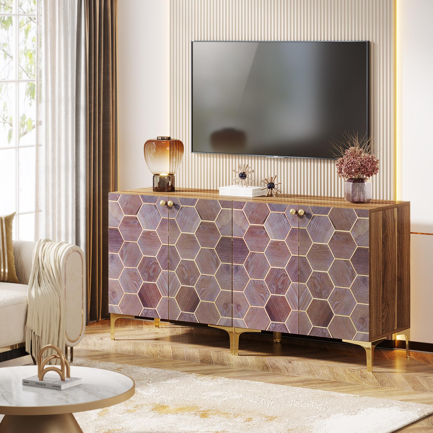 63" Modern Buffet Sideboard Set of 2, Buffet Storage Cabinet with Doors