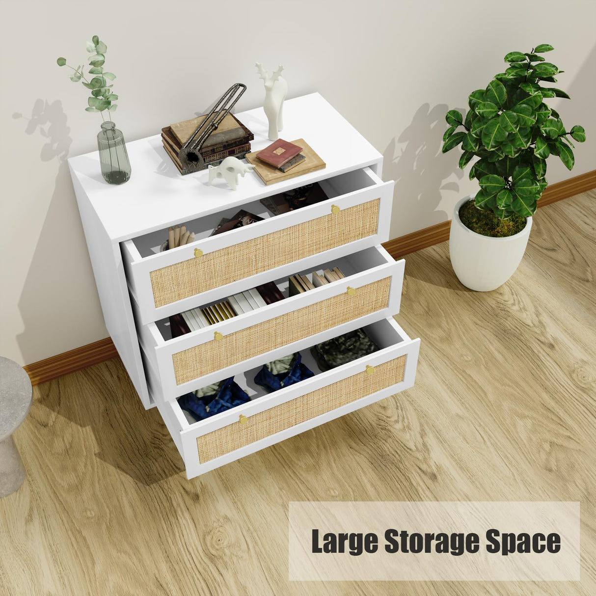 White Dresser for Bedroom with 3 Drawers, Modern Wood 3 Drawer Dresser