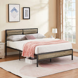 Full Size Platform Bed Frame with Wood Headboard/Mattress Foundation/Premium Steel Slats Support/