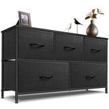 Sonharlar Dresser for Bedroom with 5 Drawers, Chest of Drawers, Storage Drawers Organizer Unit, Black Wide Fabric Dresser with Fabric Bins for Closet, Living Room, Entryway (Black and Charcoal Black)