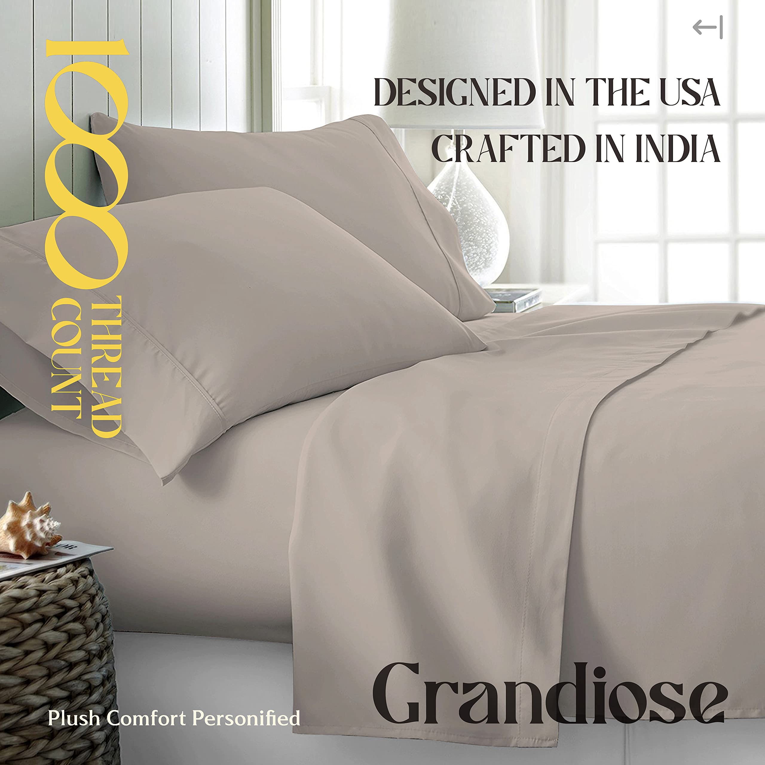 100% Egyptian Cotton Sheets Set Queen - 1000 High Thread Count, Luxury 5-Star Hotel