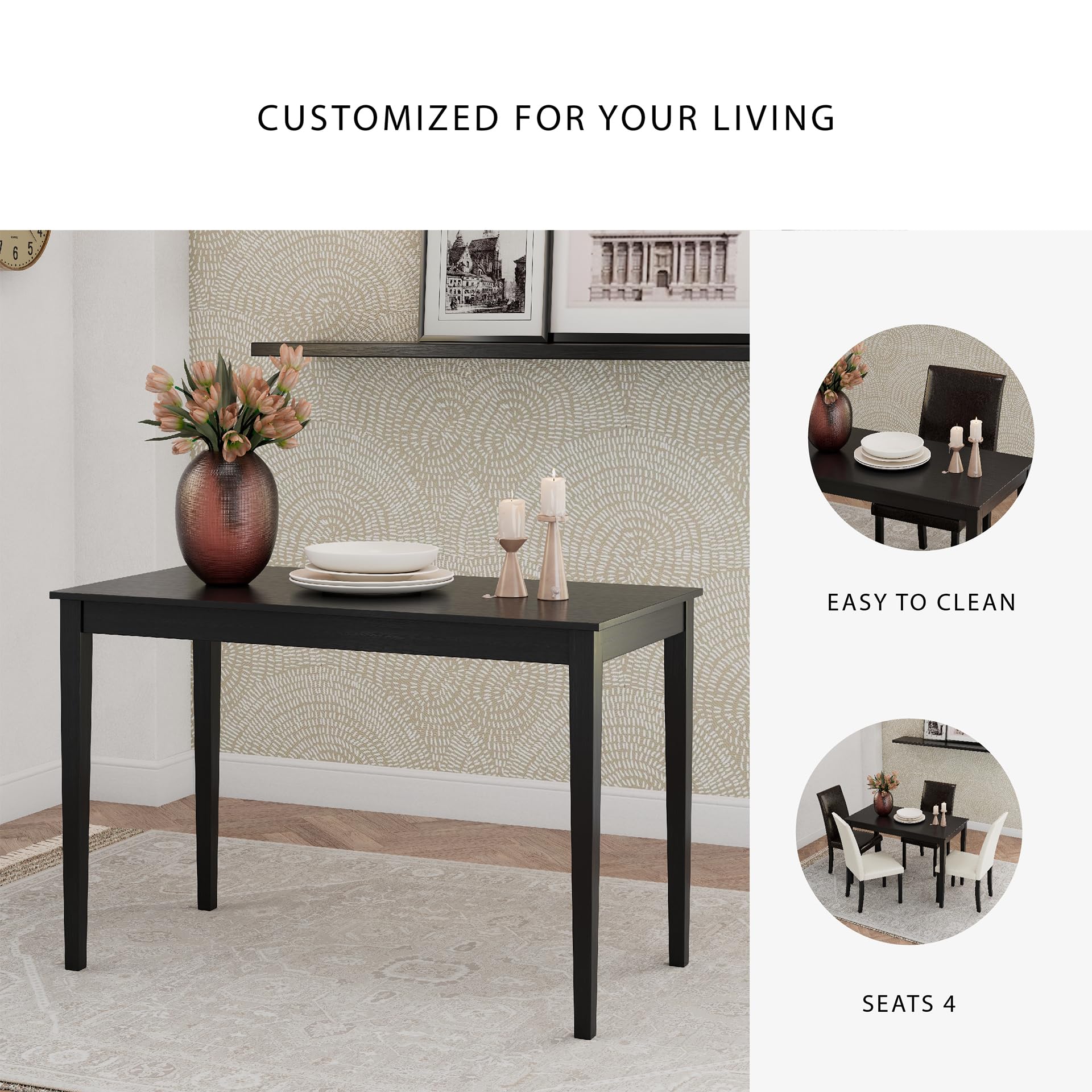 Kimonte Rectangular Dining Table - Contemporary Black Wood