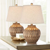 Traditional Style Small Accent Table Lamps 22" High Set of 2 Warm Bronze Geometric