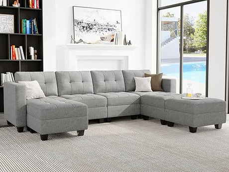 Sofa Set with Ottomans Oversized U Shaped Sofa Set with Storage Seat