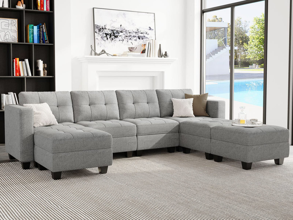 Modular Storage U-Shape Sectional Sofa Couch with Reversible Chaises 7-seat Sofa