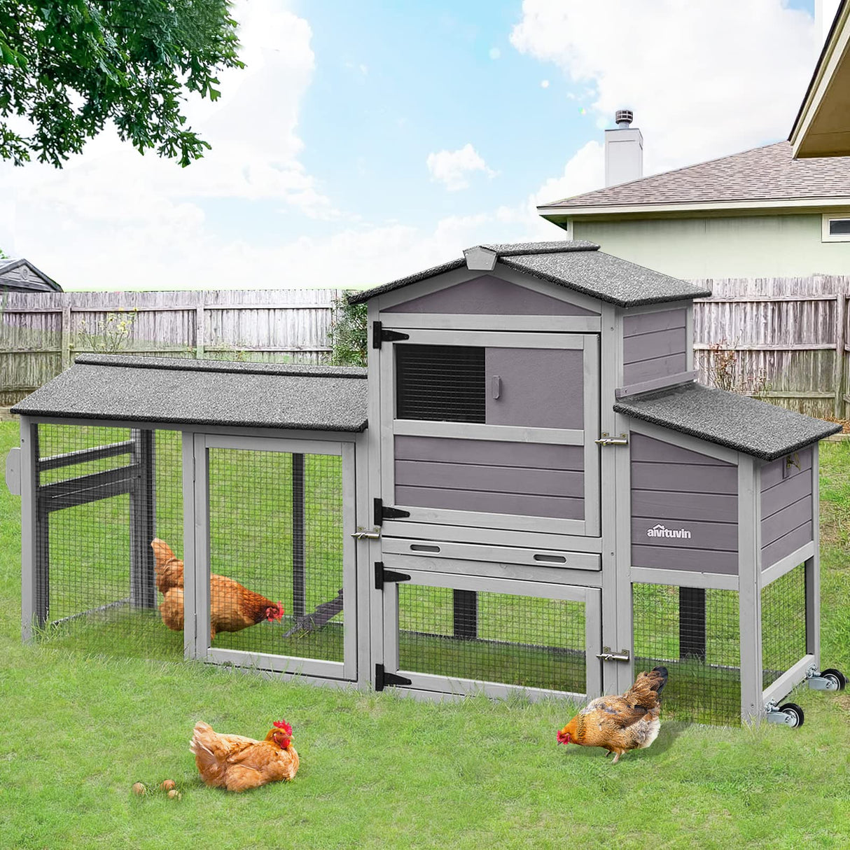 Movable Chicken Coop with Wheel and Run, Large Backyard Hen House