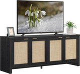 Boho TV Stand with Rattan Cabinets for 45-65 Inch TVs