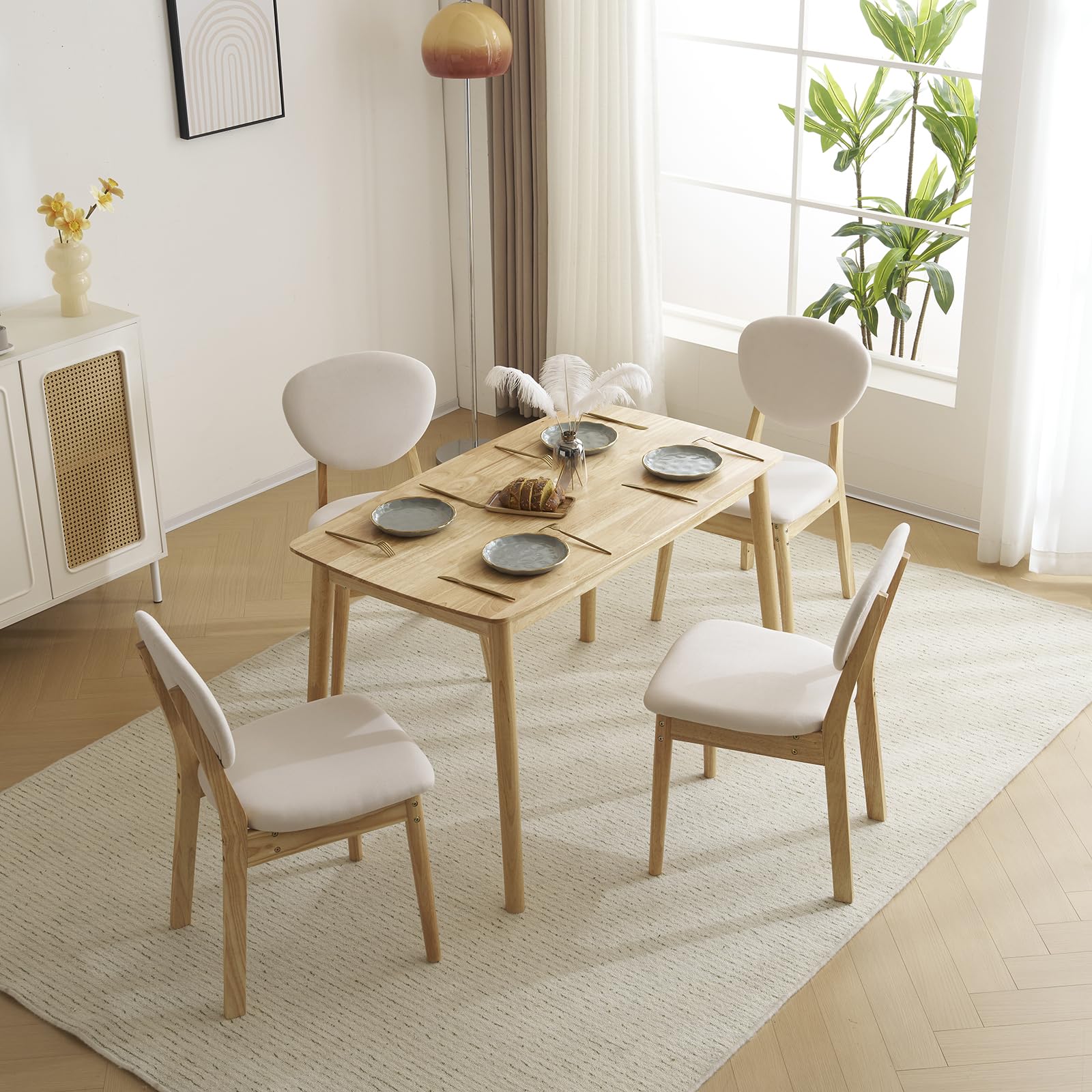 5-Piece Wood Dining Table Set for 4