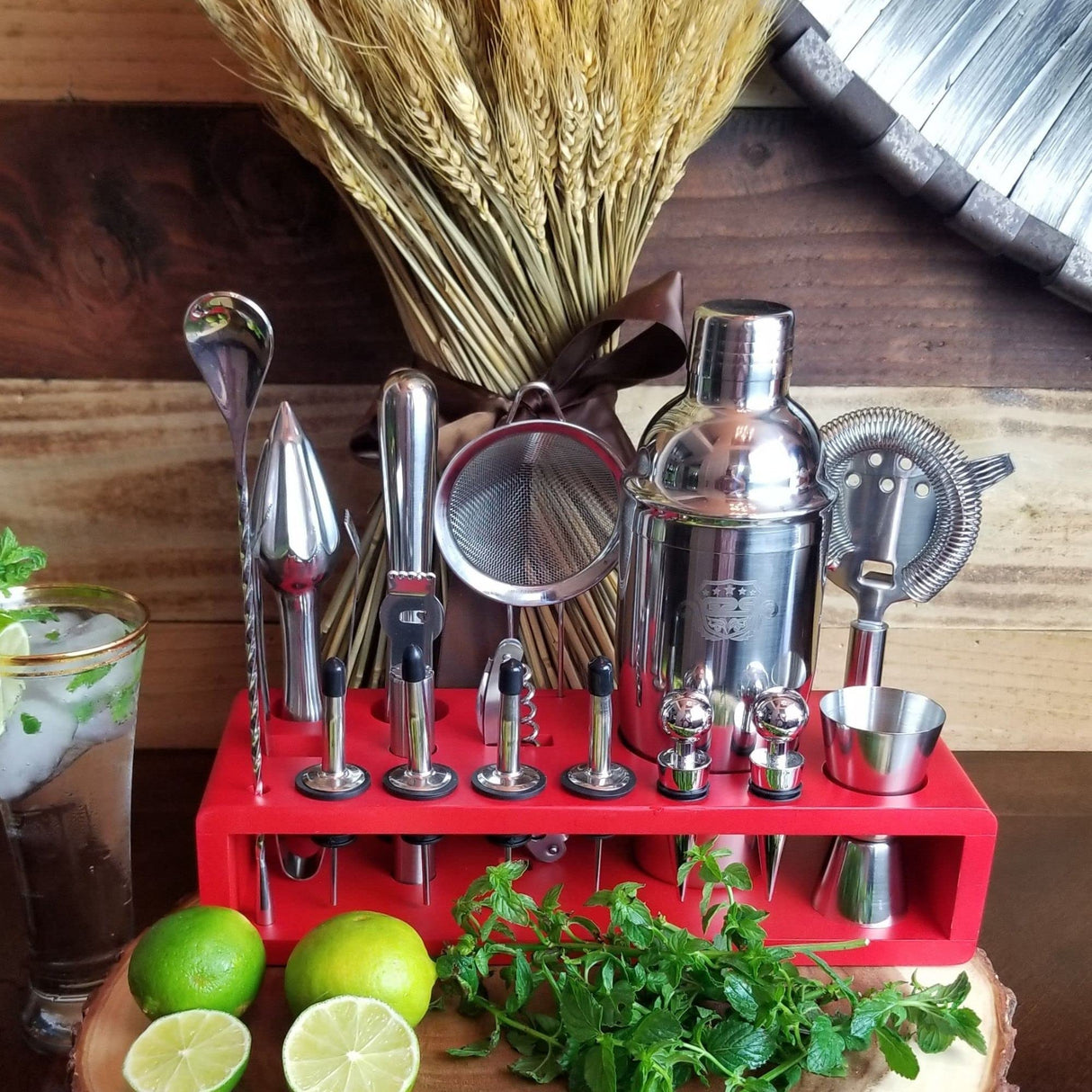 Professional Bartender Kit and Cocktail Shaker Set with Stand - 17 Piece Stainless Steel