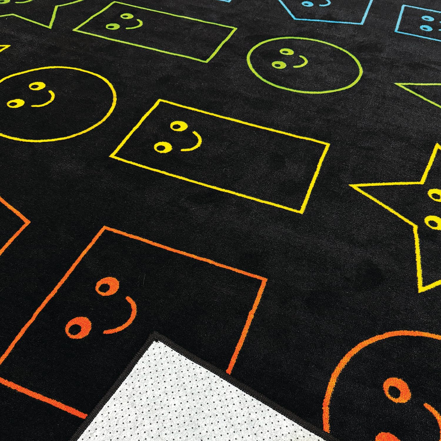 Zety - Nylon School Girl Style Classroom Rugs Elementary - 7.6x12 FT - Playroom and Toddler Rugs- Educational Smiley face Rug for Kids Room, Classroom, Daycare, and Home Learning - Black Pastel Rug