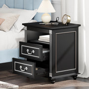 Night Stand with Charging Station, Nightstands with 3 Color LED Lights, Side Table with 2