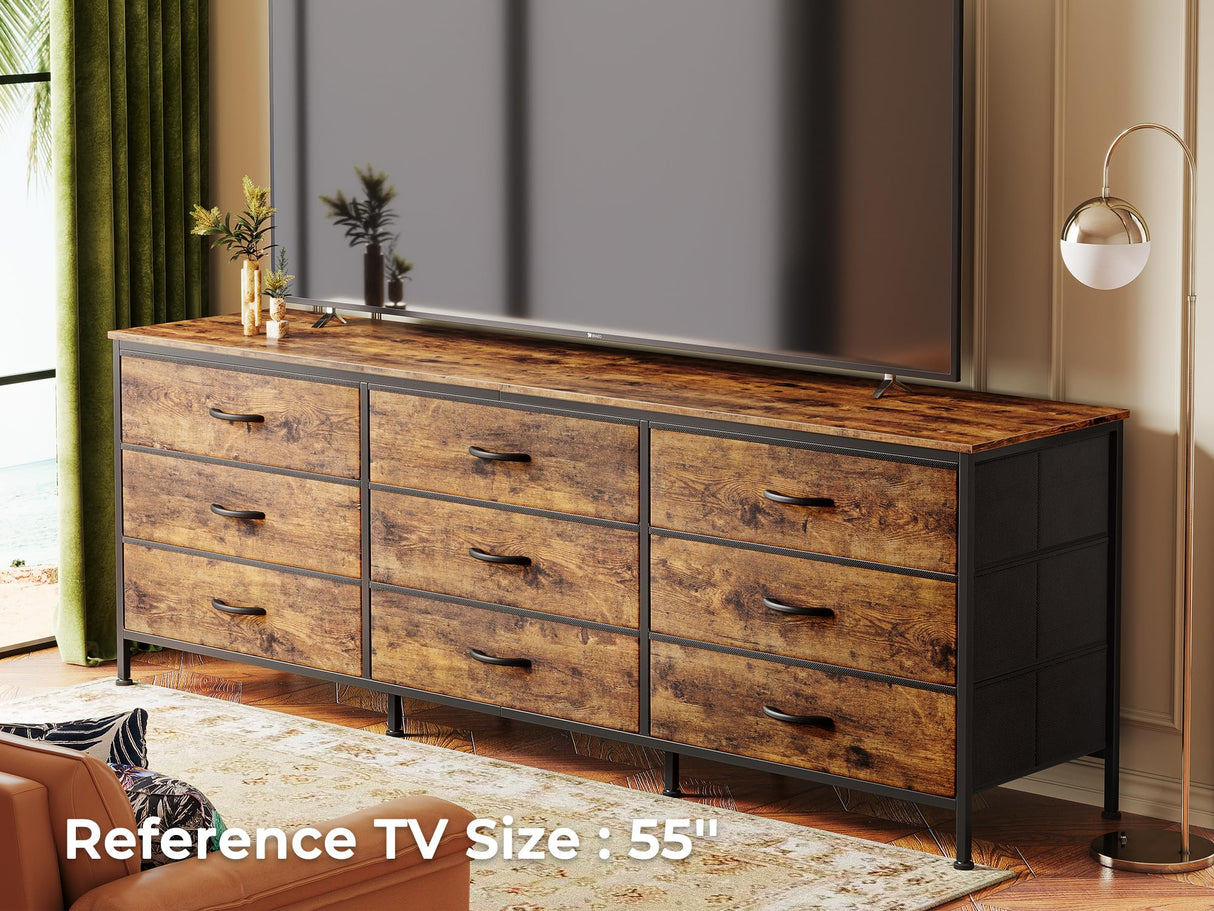 9 Drawer Dresser, 63 Inch Dresser TV Stand for 55, 65, 70 Inch TV