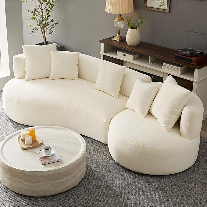 110.23" Curved Sofa with 360 Swivel Arm Chair - Modern Upholstery Boucle 3 Seat Couch