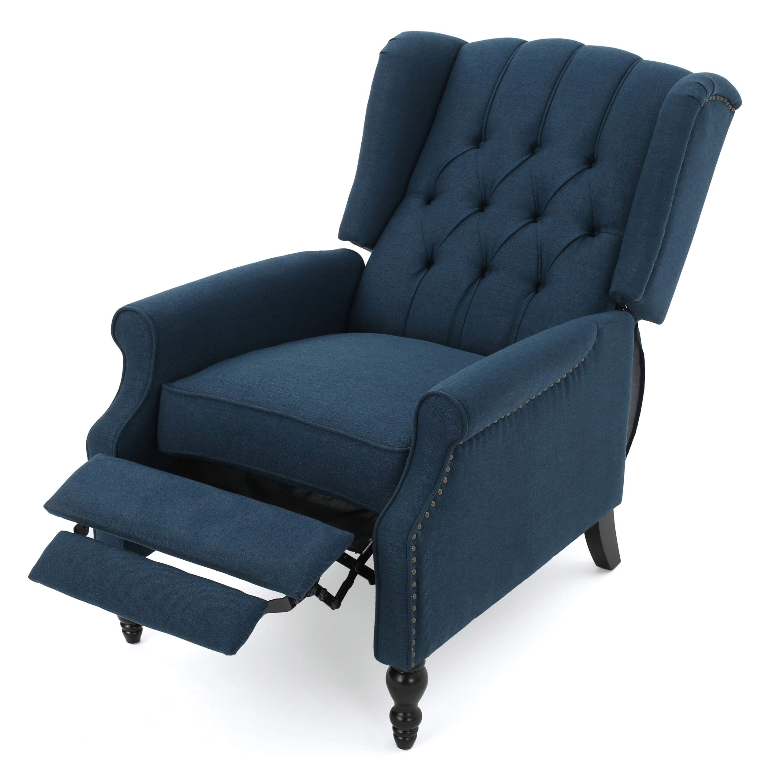Earlean Fabric Recliner (Set of 2), Navy Blue, Dark Brown