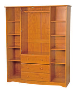 100% Solid Wood Family Wardrobe Closet/Armoire, Honey Pine. 3 Clothing Rods Included