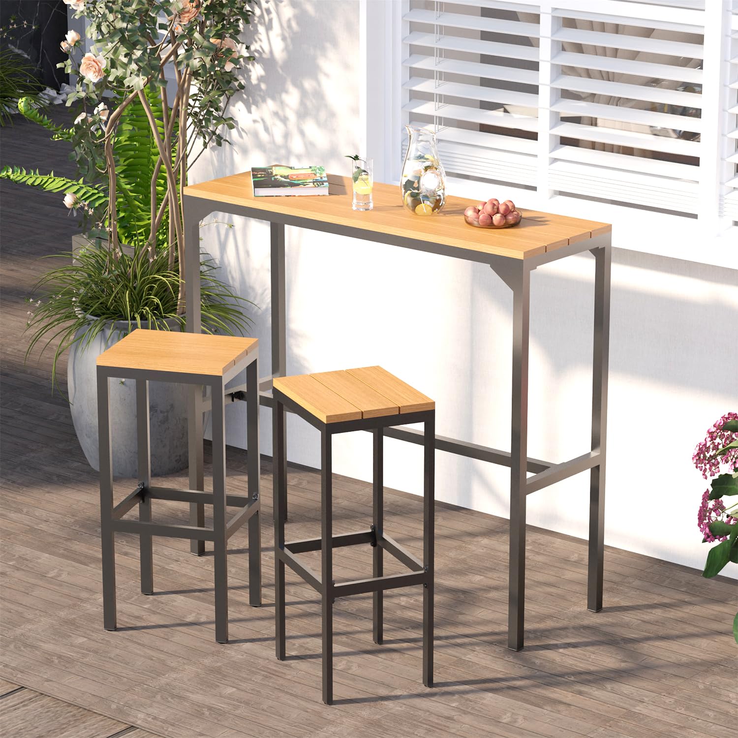 3-Piece Outdoor Bar Set, Patio Bar Height Table and Chairs Set