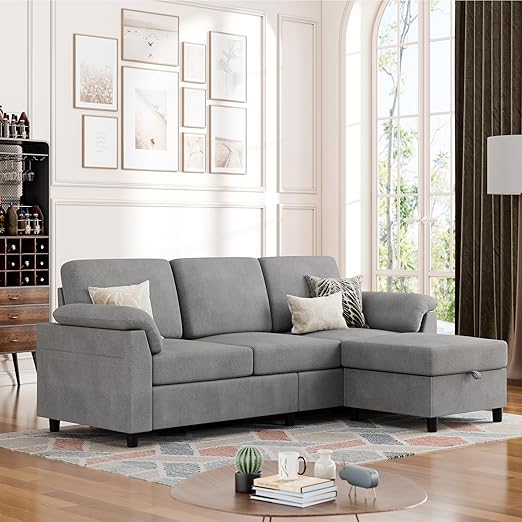 Vongrasig Convertible Sectional Couch, 3 Seat L Shaped Sofa with Removable