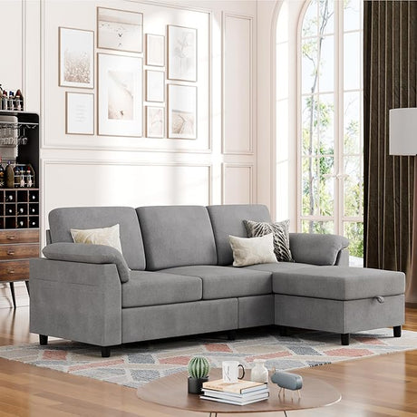 Convertible Sectional Sofa Couch, 3 Seat L Shaped Sofa with Removable Pillows