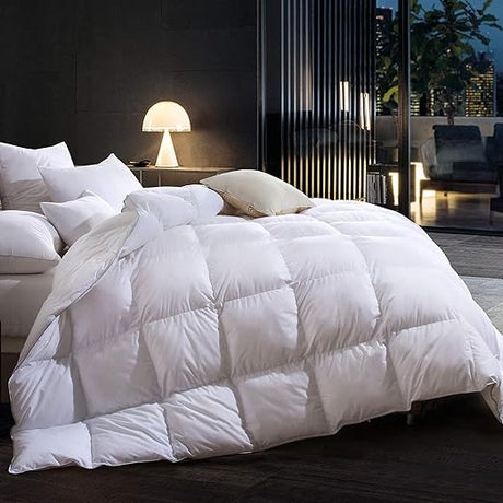 Pinch Pleat Feathers Down Comforter King Size Duvet Insert,750+ Fill Power