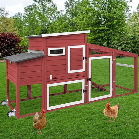 78" L Chicken Coop with Wheels Large Chicken House with Run Backyard Wooden Hen