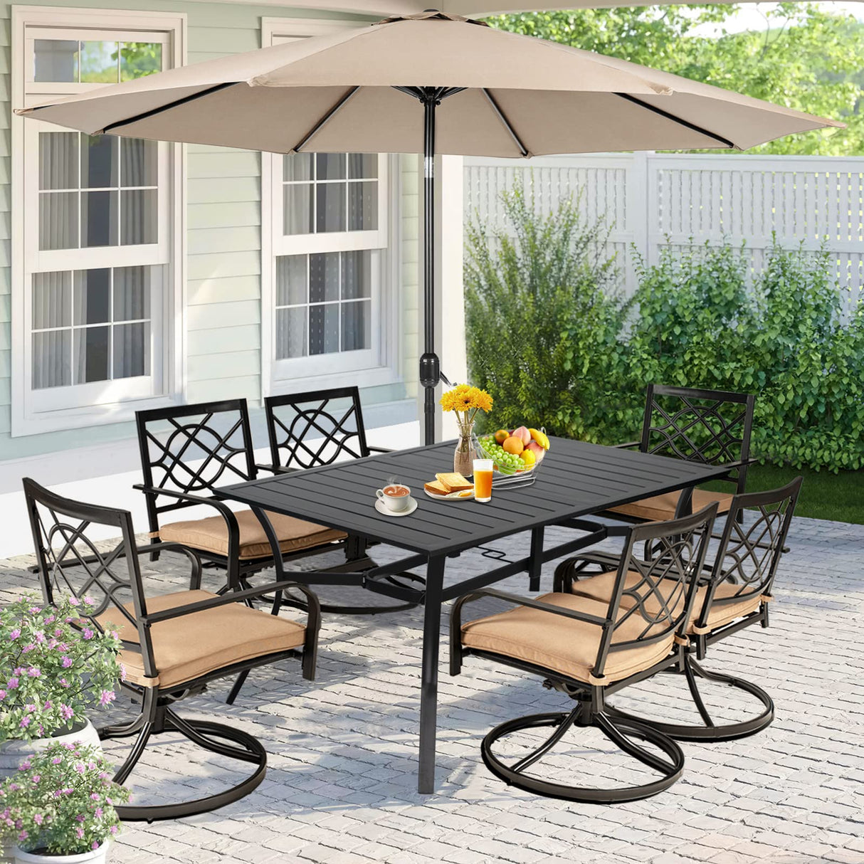 Outdoor Dining Set Metal Swivel Cushioned Chairs Patio Furniture Sets