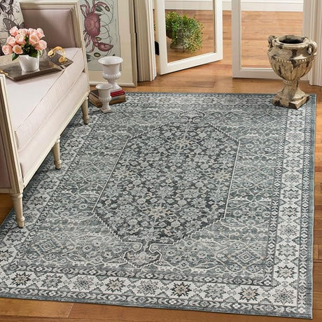 Camilla Boho Area Rug, 5'×7' Washable Oriental Accent Rug, Non-Slip Traditional Floral