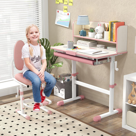 Kids Desk and Chair Set, Height Adjustable Children School Study Table