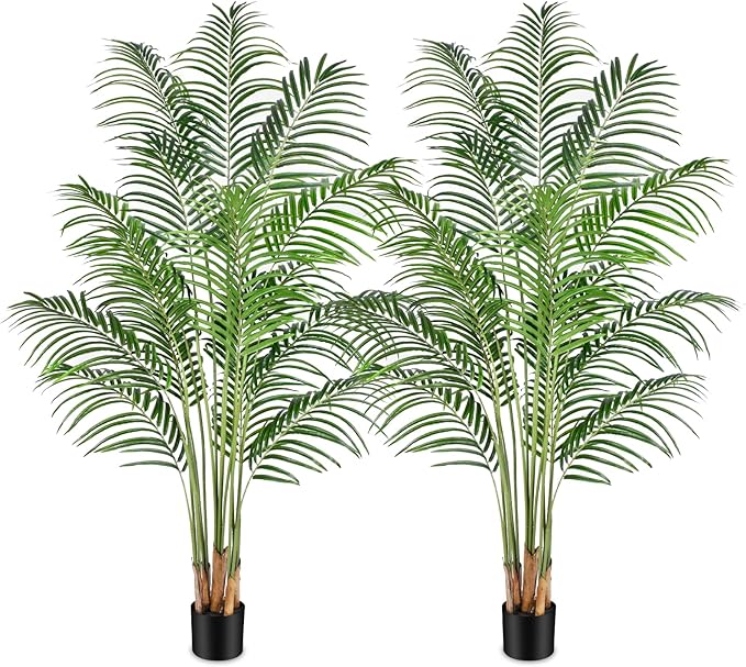 Artificial Palm Tree 6ft Tall Fake Palm Tree Indoor Decor with 18 Trunks and Real Bark Design Faux