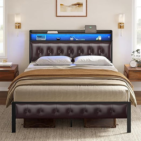 Bed Frame Queen Size with Storage Headboard Platform Bed Frame