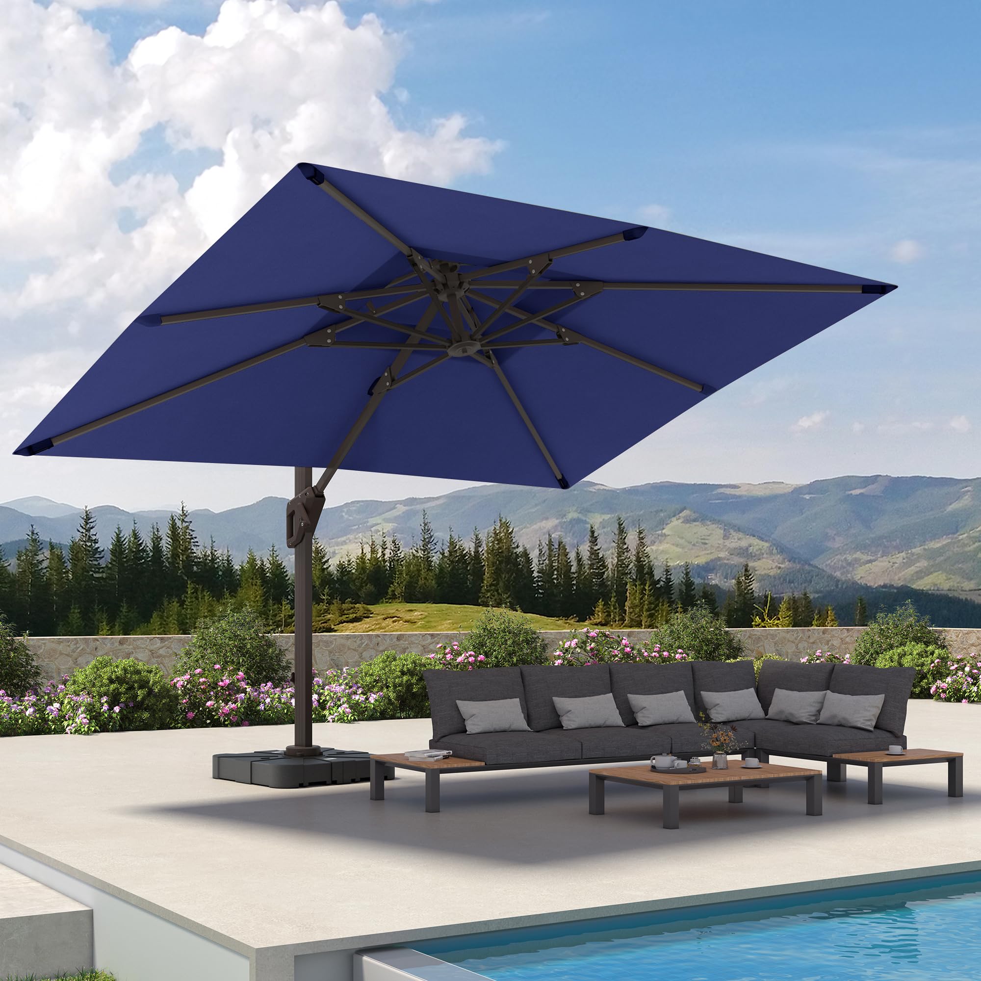 9' X 12' Cantilever Patio Umbrella 360°Rotation Rectangular Outdoor Large Offset