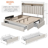 Queen Bed Frame with 3 Drawers,Upholstered Queen Size Bed Frame with Storage