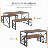 Kitchen Table with 2 Benches for 6,Wood Dining Room Dinette Sets with Metal Frame