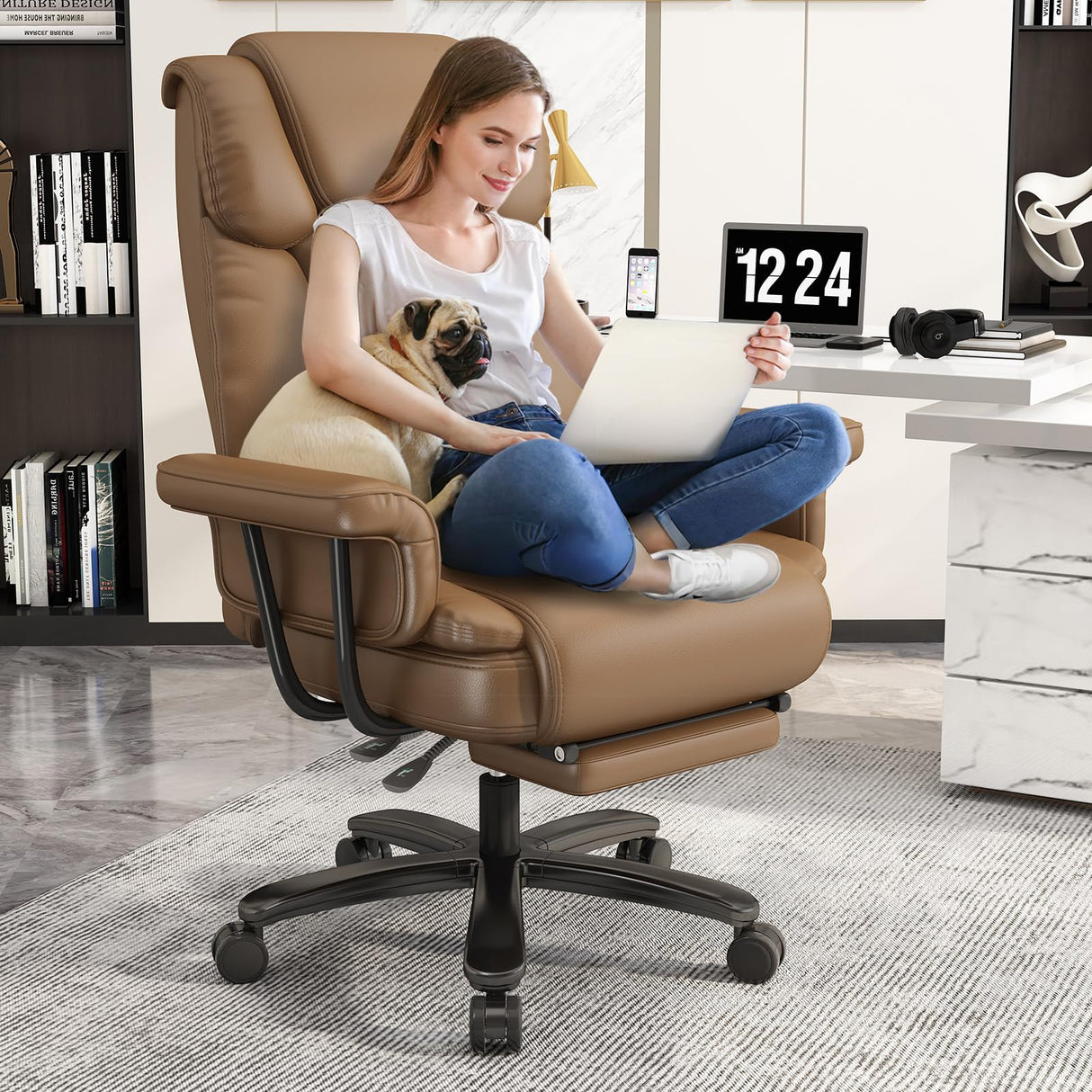 Big and Tall Office Chair 400LBS with Wide Seat and Arms, 160° Reclining Office Chair