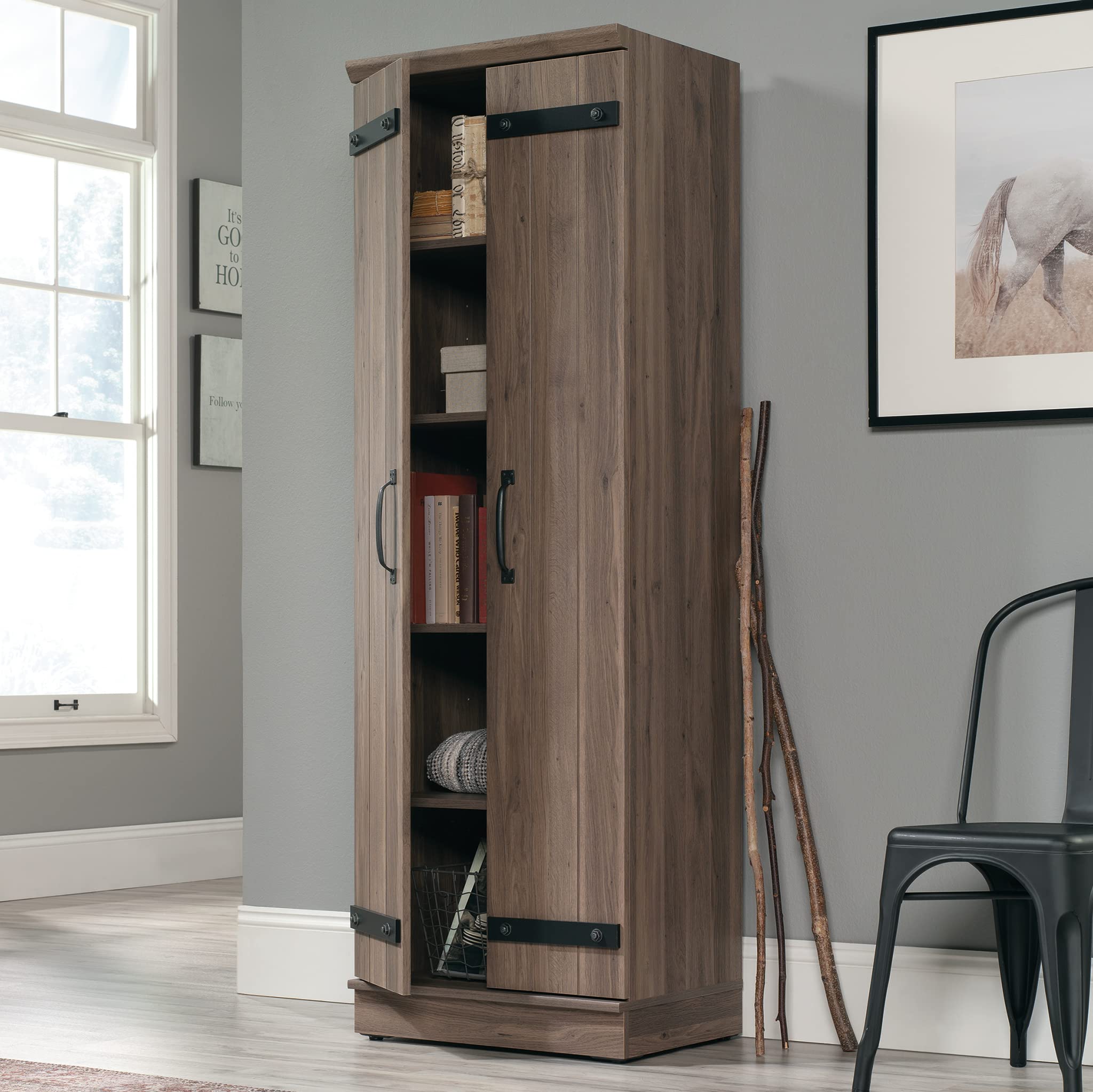 2-Door Farmhouse Storage Cabinet/Pantry cabinets, Salt Oak Finish