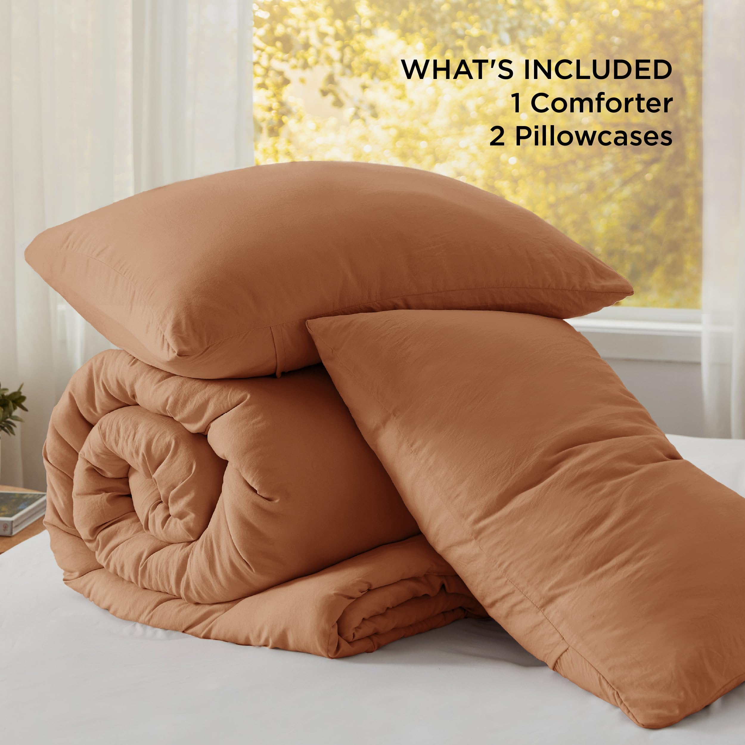 King Size Comforter Set - Pumpkin Orange Prewashed Bedding 3 Piece