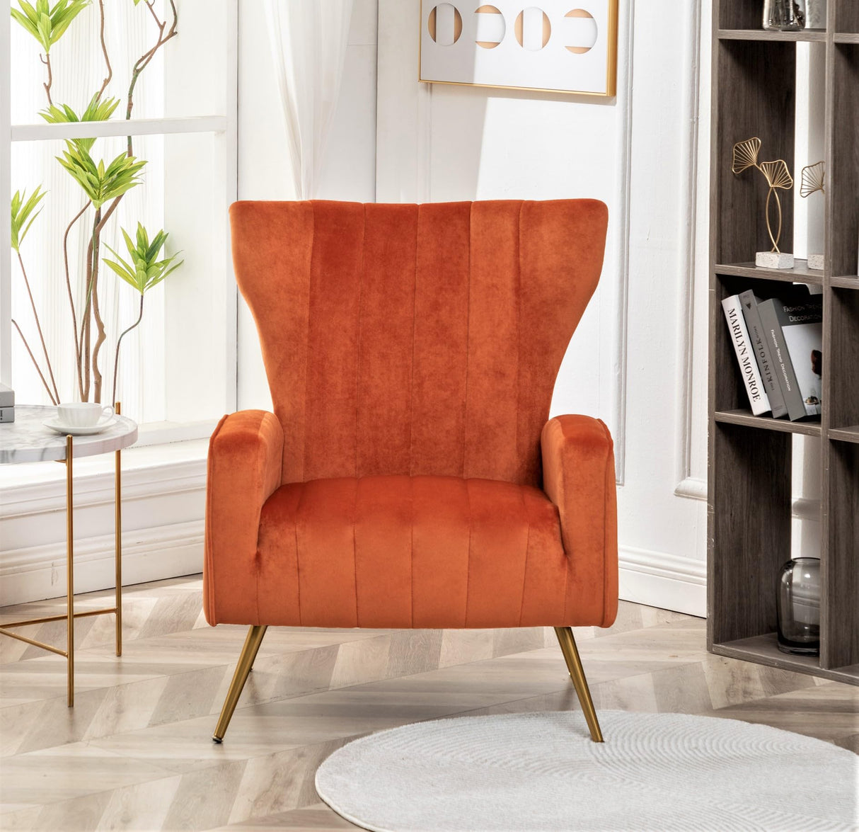 Armchair Modern Velvet Accent Chair, Channel Tufted Bedroom, Office or Living Room