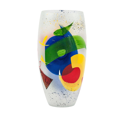 Handpainted Multicolor Glass Vase | Painted Art Glass Oval Vase | Interior Design