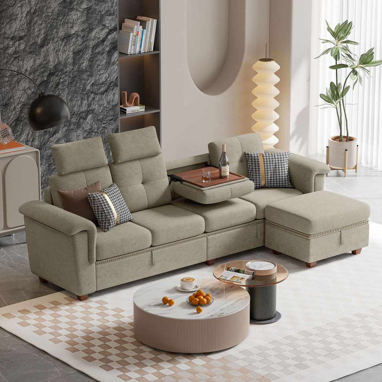 Convertible Sectional Sofa with Storage, 4 Seat L Shaped Couch with Chaise